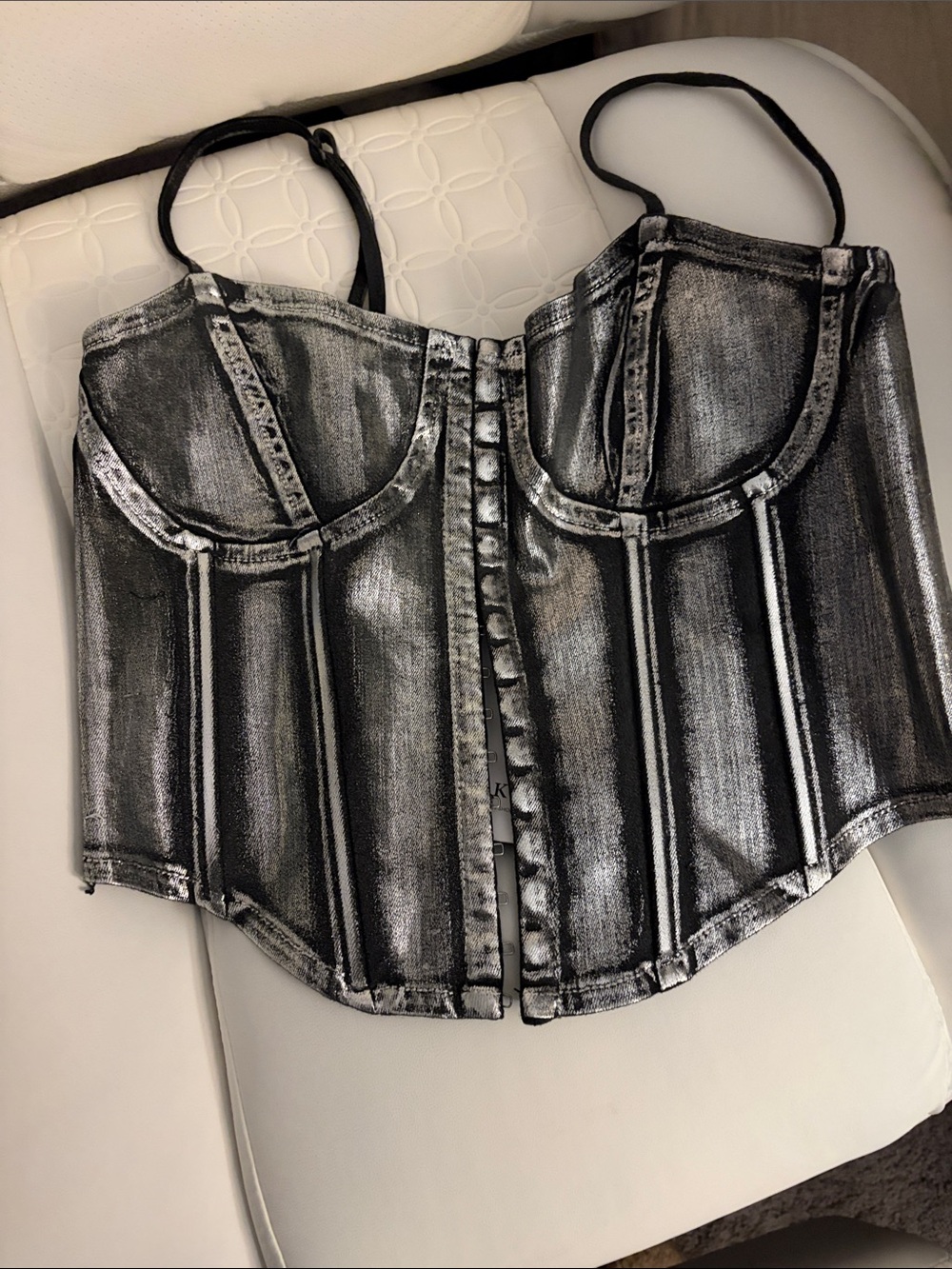 AKIRA Black and Silver Metallic Bustier Corset Top